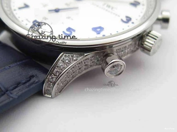 MIROTIME 0705 Portuguese IW3714 Diam ZF V2 1:1 Best Edition White Dial Blue Makers On Blue Leather Strap A79350 (Slim Movement) Stylish 7248